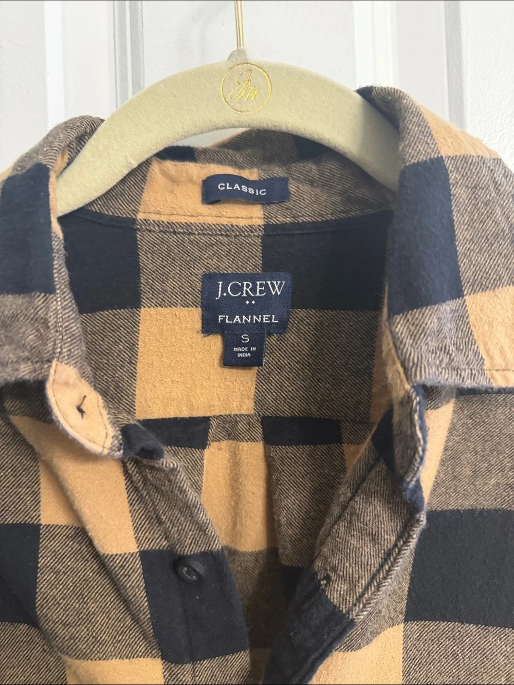 J. Crew Men’s Black and Mustard Plaid Flannel Button-Up